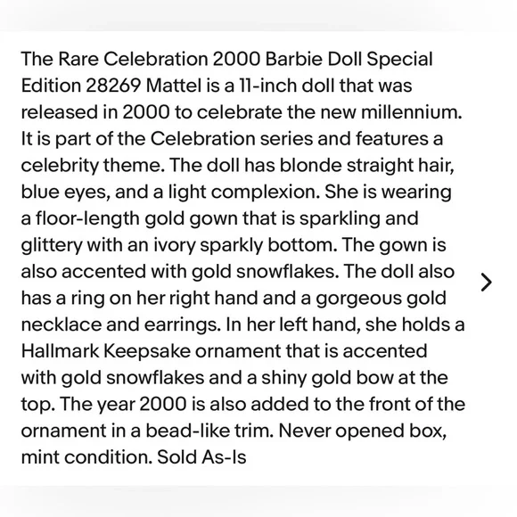 Barbie Y2K Celebration Doll in Gold & White (2000)(Collectors)MAKE ME AN OFFER. - Picture 5 of 6